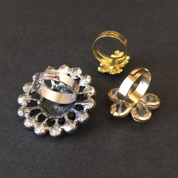 Set of 3 Rhinestone Fashion Rings - Picture 8 of 12